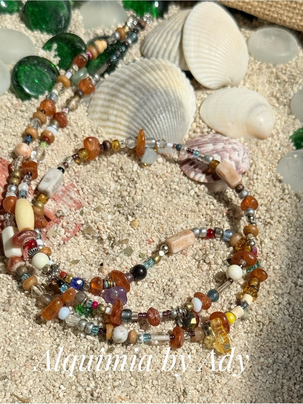 X Long + Single strand Amber Multi-Color Beaded Necklace